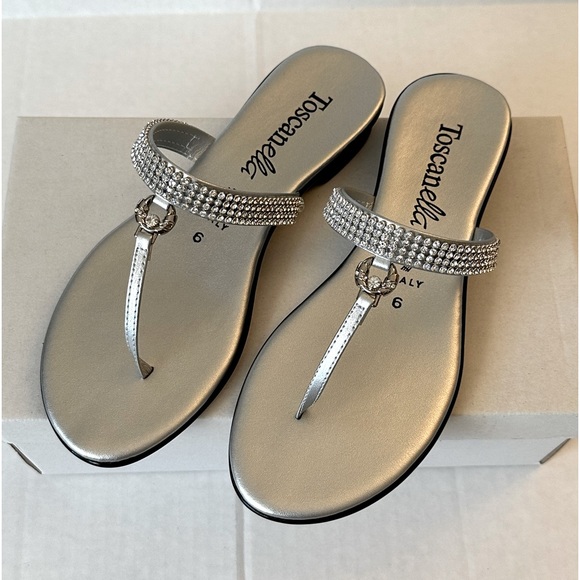 TOSCANELLA Made in Italy Thong Palms Sandal Silver rhinestones New in box!!! - Picture 6 of 9